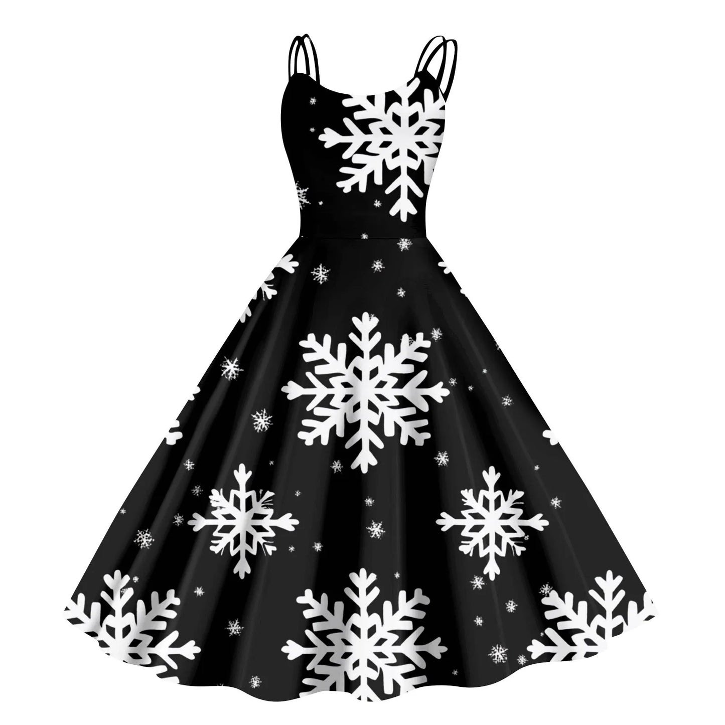Vintage Santa Print Off Shoulder Christmas Party Dress for Women