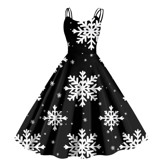 Vintage Santa Print Off Shoulder Christmas Party Dress for Women