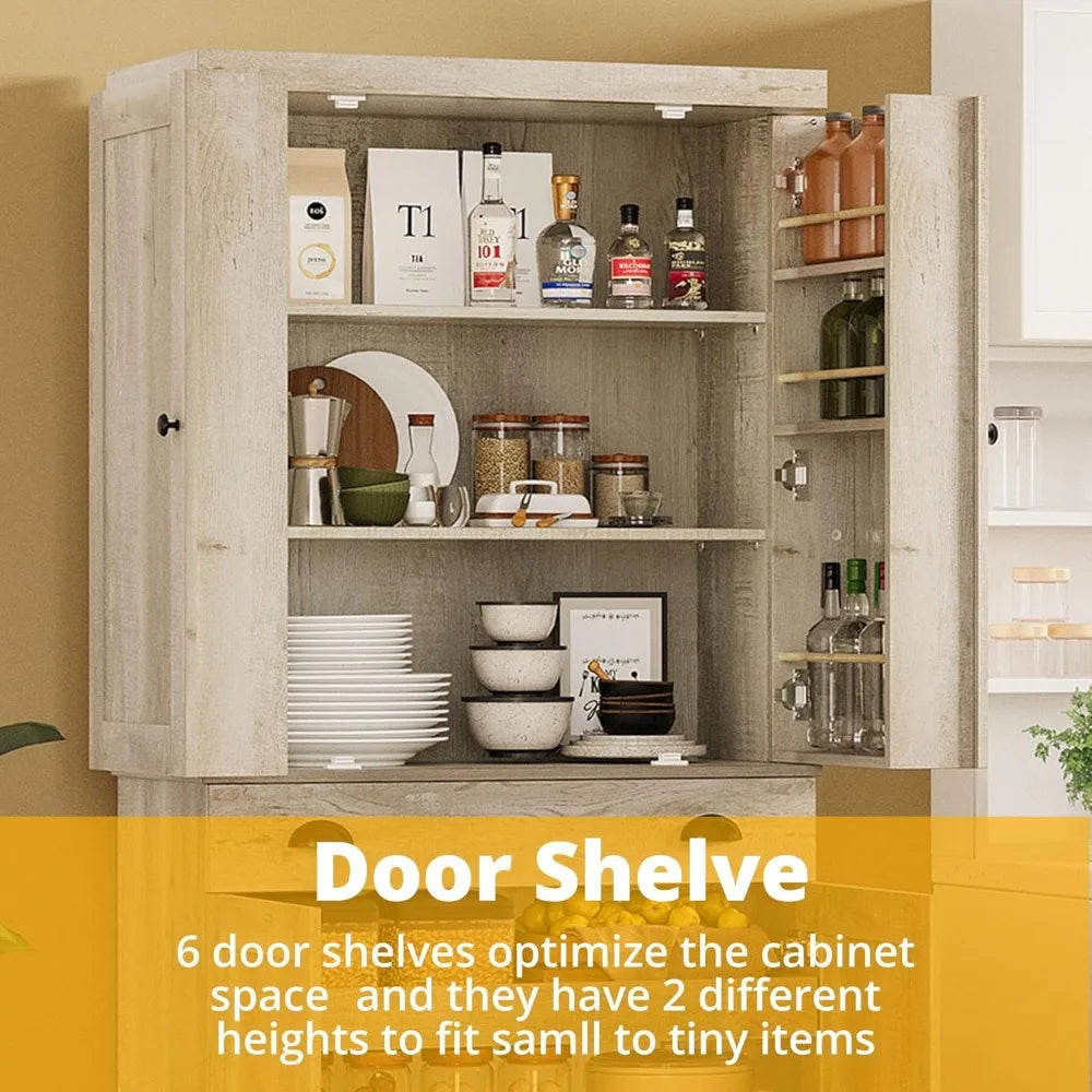Freestanding Kitchen Pantry Cabinet with Drawer and Sliding Rack