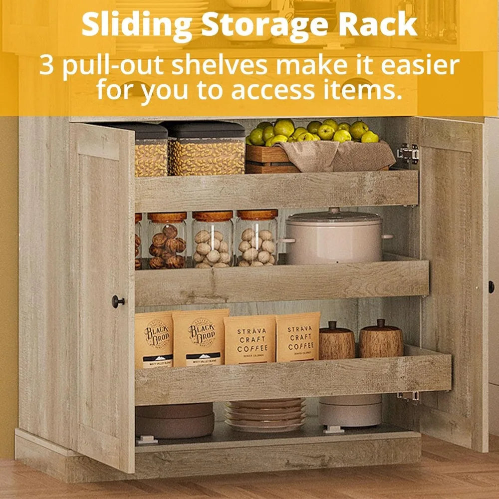 Freestanding Kitchen Pantry Cabinet with Drawer and Sliding Rack