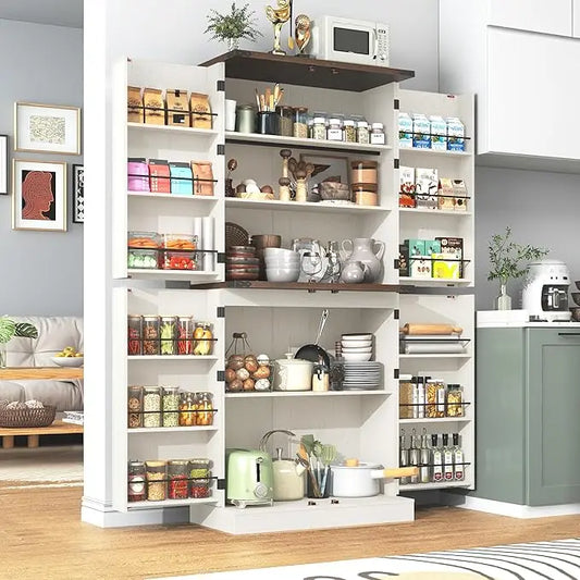 Farmhouse Kitchen Pantry Cabinet with Adjustable Shelves and Barn Doors