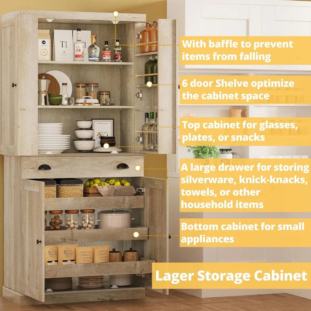 Freestanding Kitchen Pantry Cabinet with Drawer and Sliding Rack
