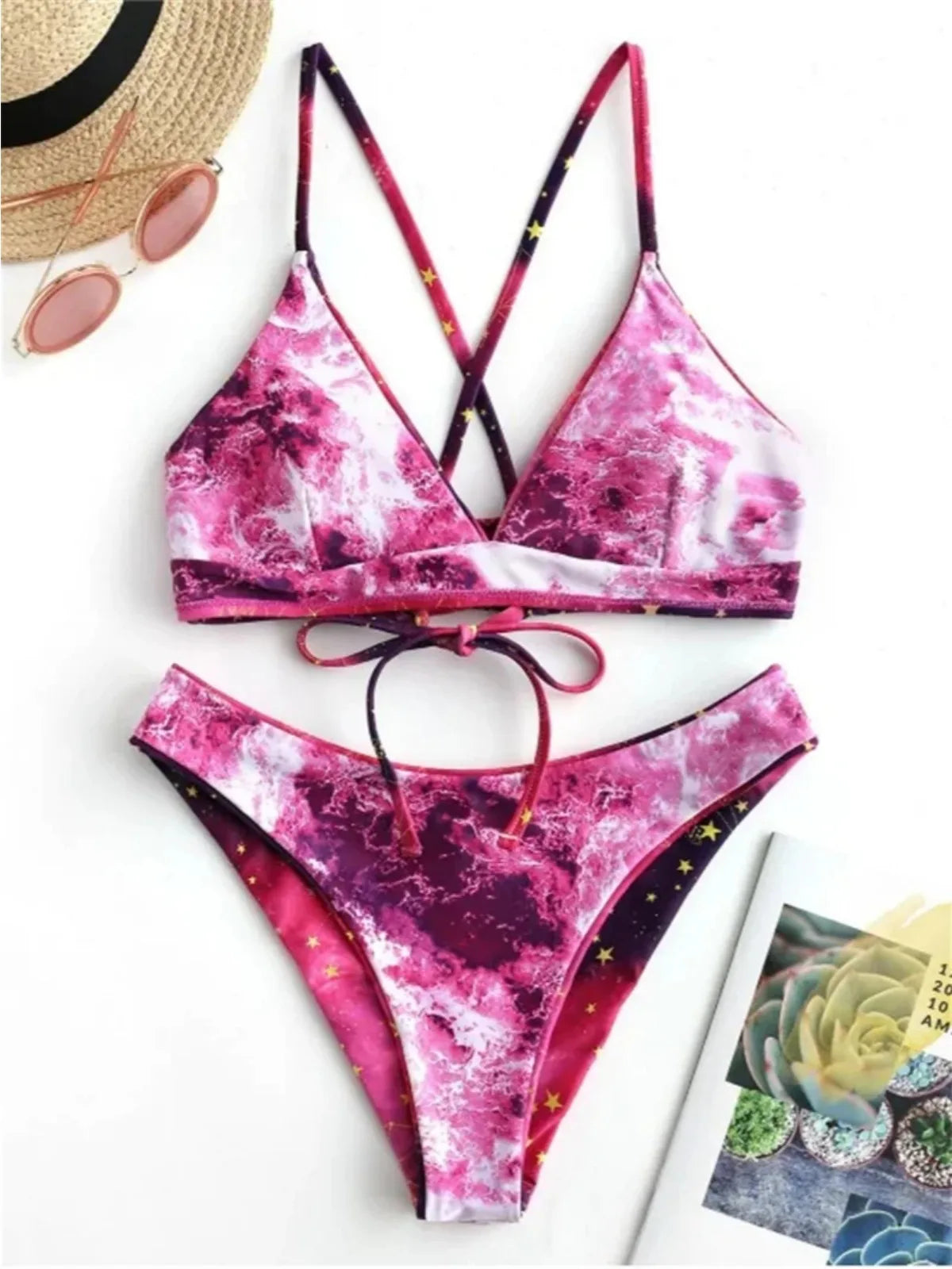 Starry Sky Print Reversible Bikini Set for Women