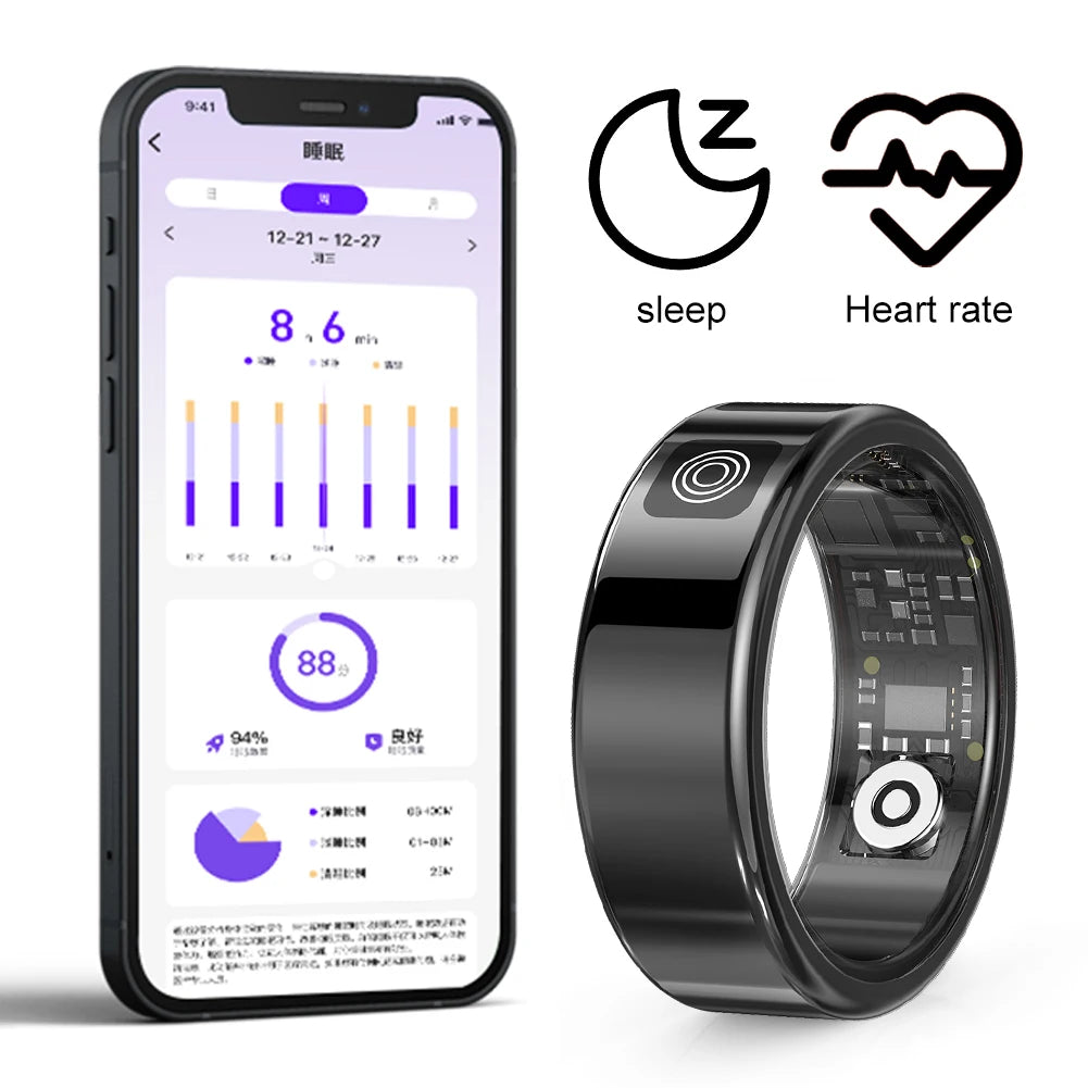 New RS08 Smart Ring Heart Rate Monitor Blood Oxygen Sleep Monitor 5ATM Waterproof Multi-sport Modes BT5.1 for Android IOS
