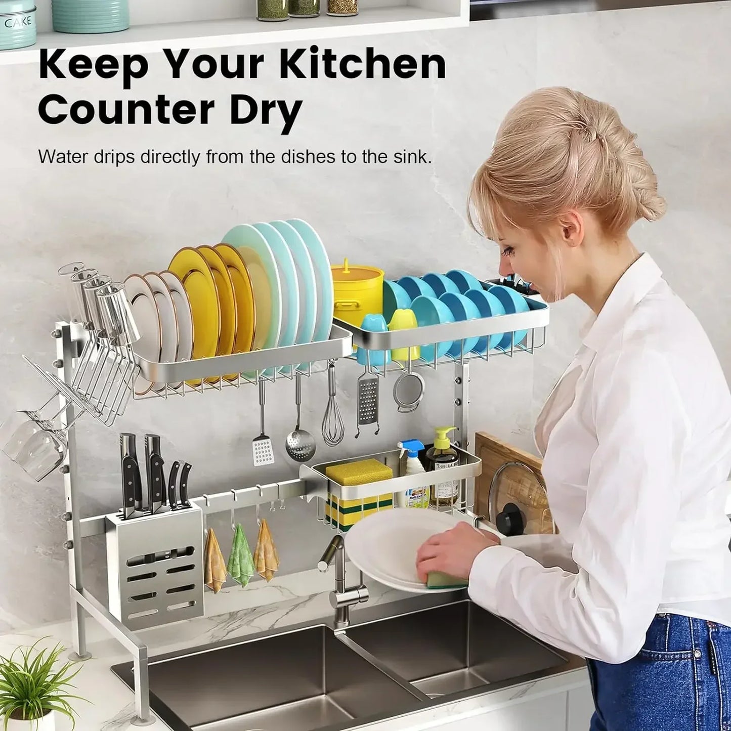 Stainless Steel Over The Sink Dish Drying Rack Organizer