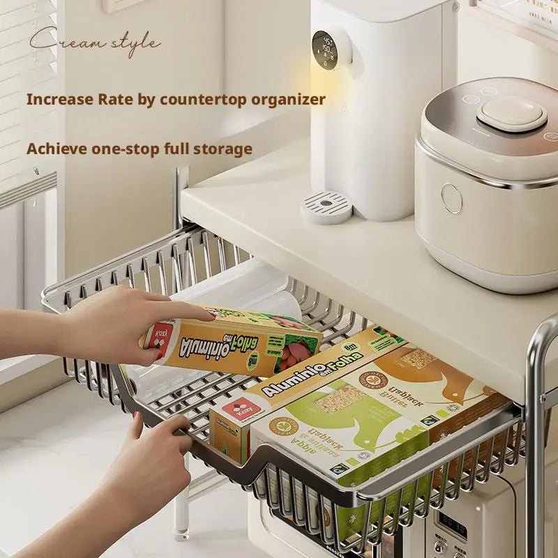 Kitchen Countertop Microwave Shelf Rack and Organizer Solution