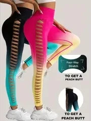 2 Pack US Local Women’s Gradient Hollow Out Yoga Pants High Waisted Tummy Control Buttocks Lift Athletic Leggings