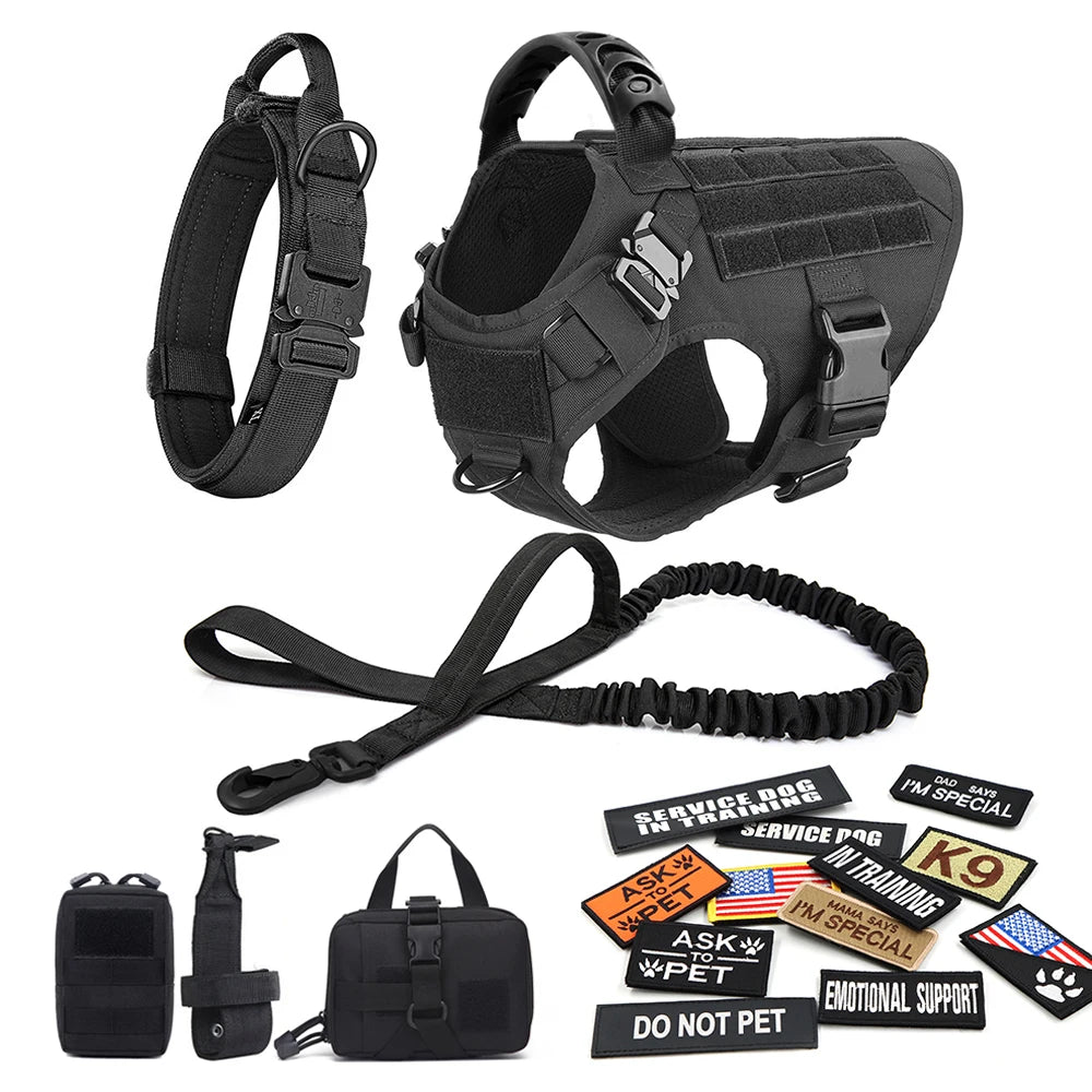 Tactical Dog Harness Set with Leash and Patches for Training