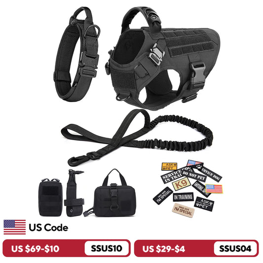 Tactical Dog Harness Set with Leash and Patches for Training