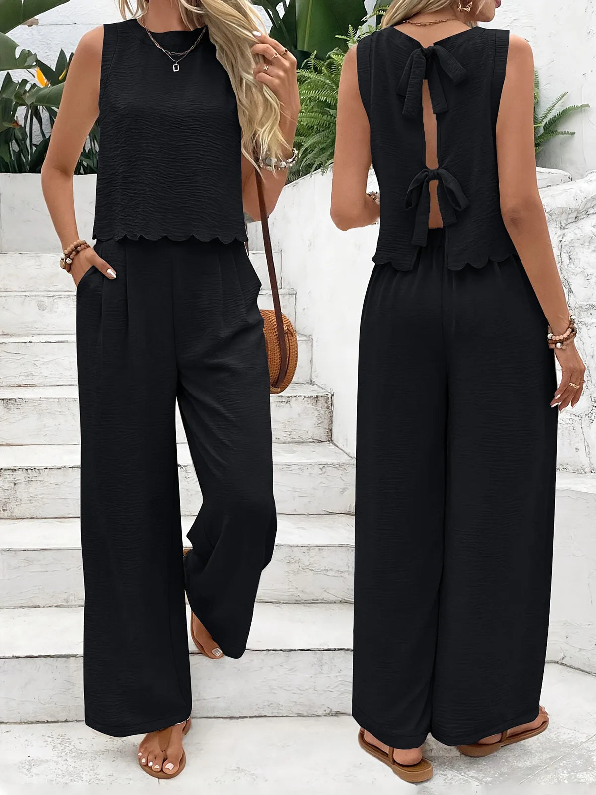 Summer Women's Two Piece Lace Up Outfit Set