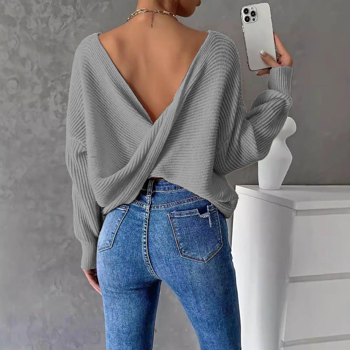 Women's New Backless Sweater Long Sleeved Women's Pullover Sweaters Dressy Classic Clothes for Women Graphic Sweaters for Men