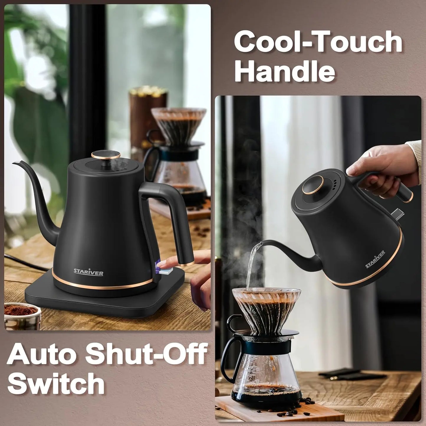 Gooseneck Electric Kettle, 0.8L Electric Tea Kettle Tea Pot, Pour Over Coffee Kettle with Stainless Steel Inner Lid & Bottom,