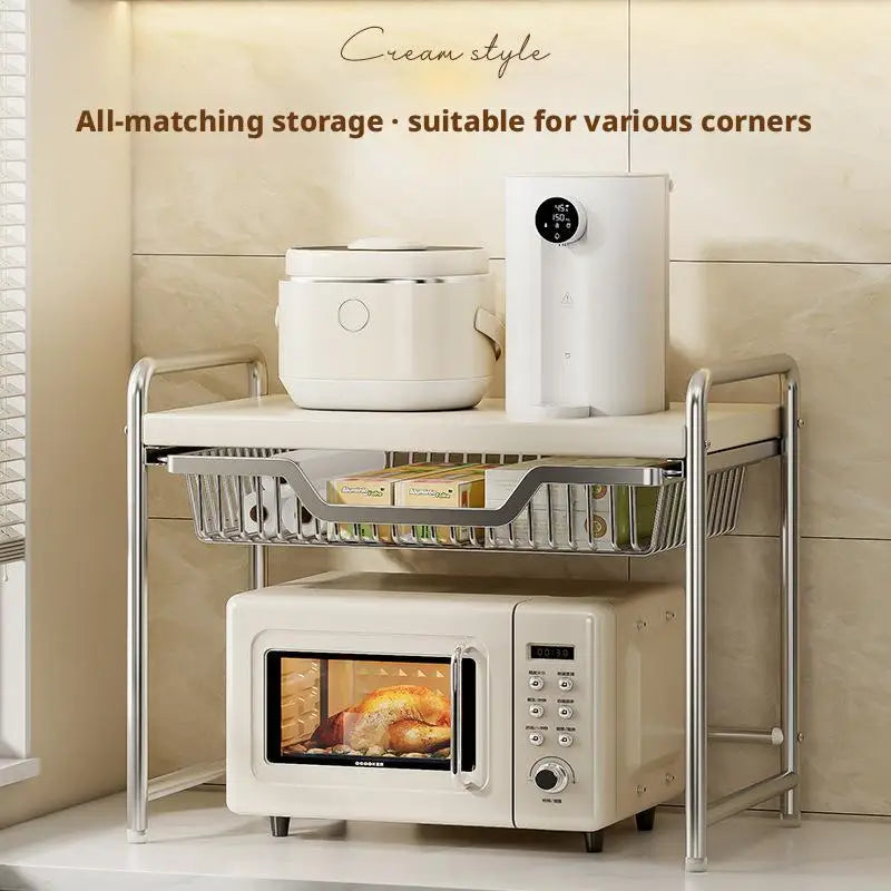 Kitchen Countertop Microwave Shelf Rack and Organizer Solution