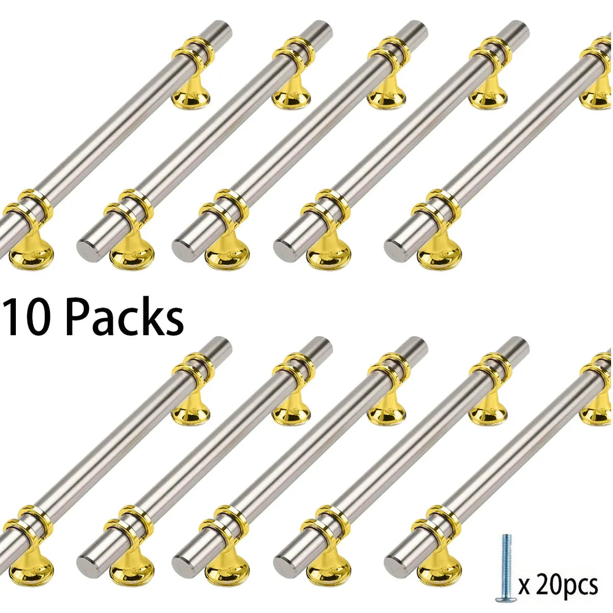 Brushed Nickel Cabinet Pulls and Golden Knobs Set of Ten