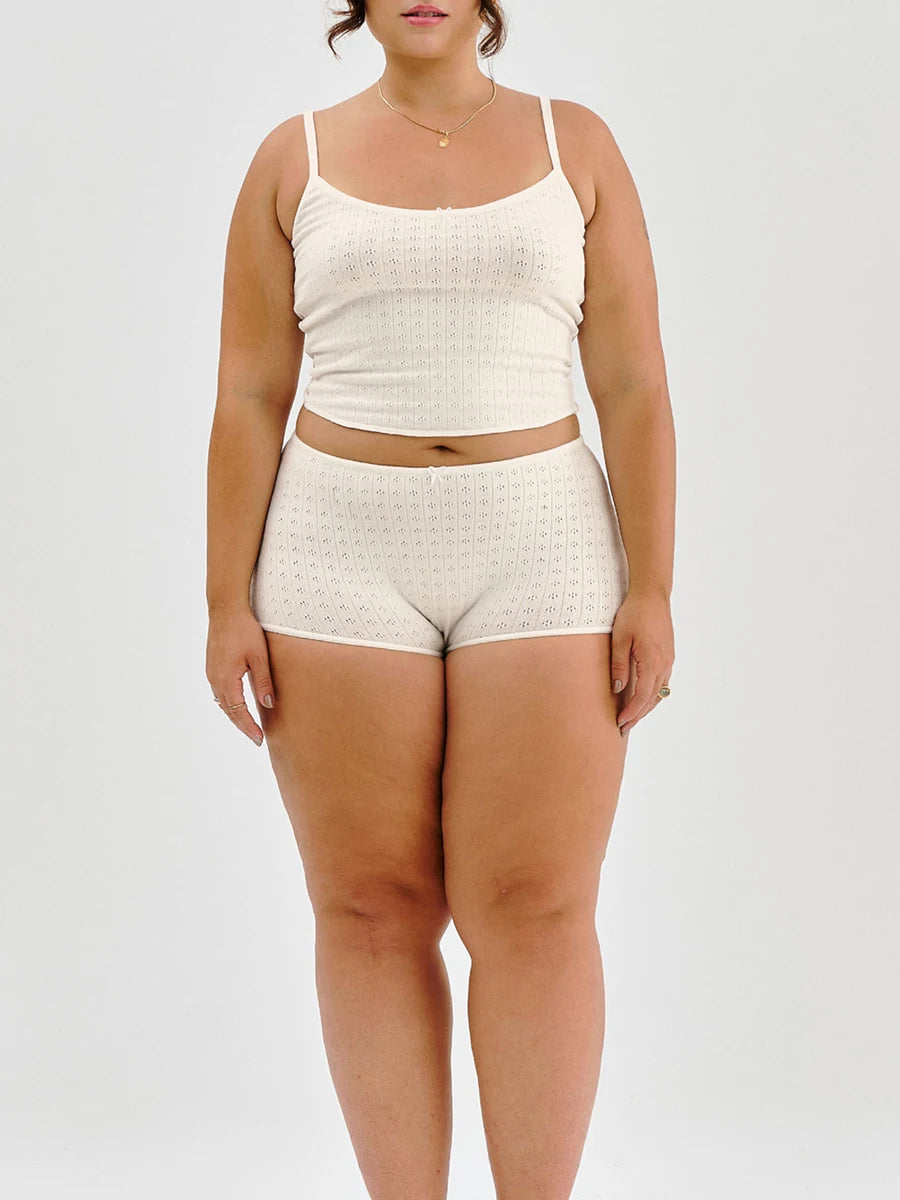 Women’s Bow Sleeveless Camisole and Elastic Shorts Pajama Set