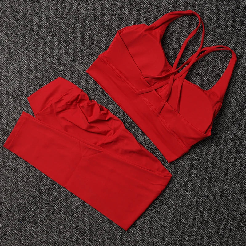 Women's Yoga Set with V Back Leggings and Sports Bra