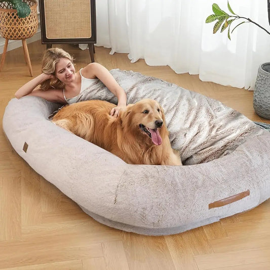Cozy Human Dog Bed With Blanket And Waterproof Cover
