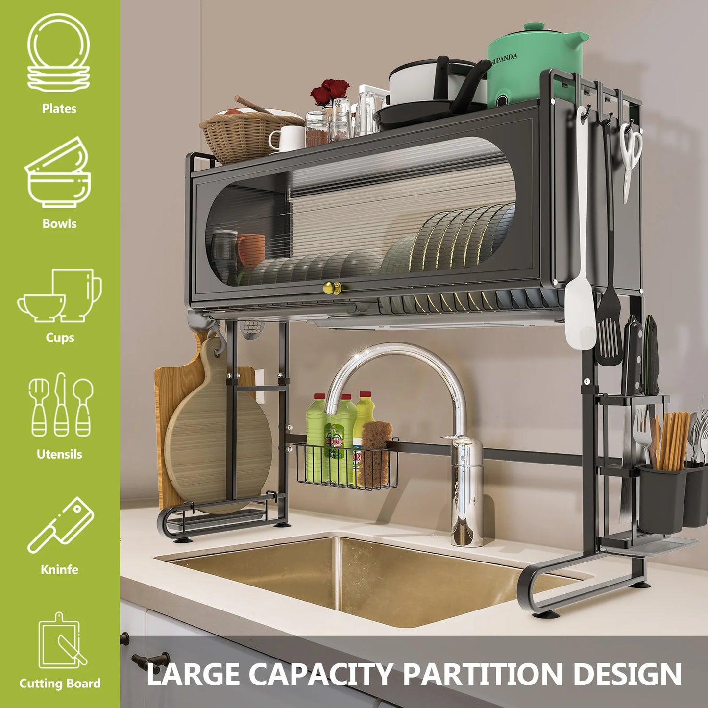 Over The Sink 3 Tier Dish Drying Rack For Kitchen
