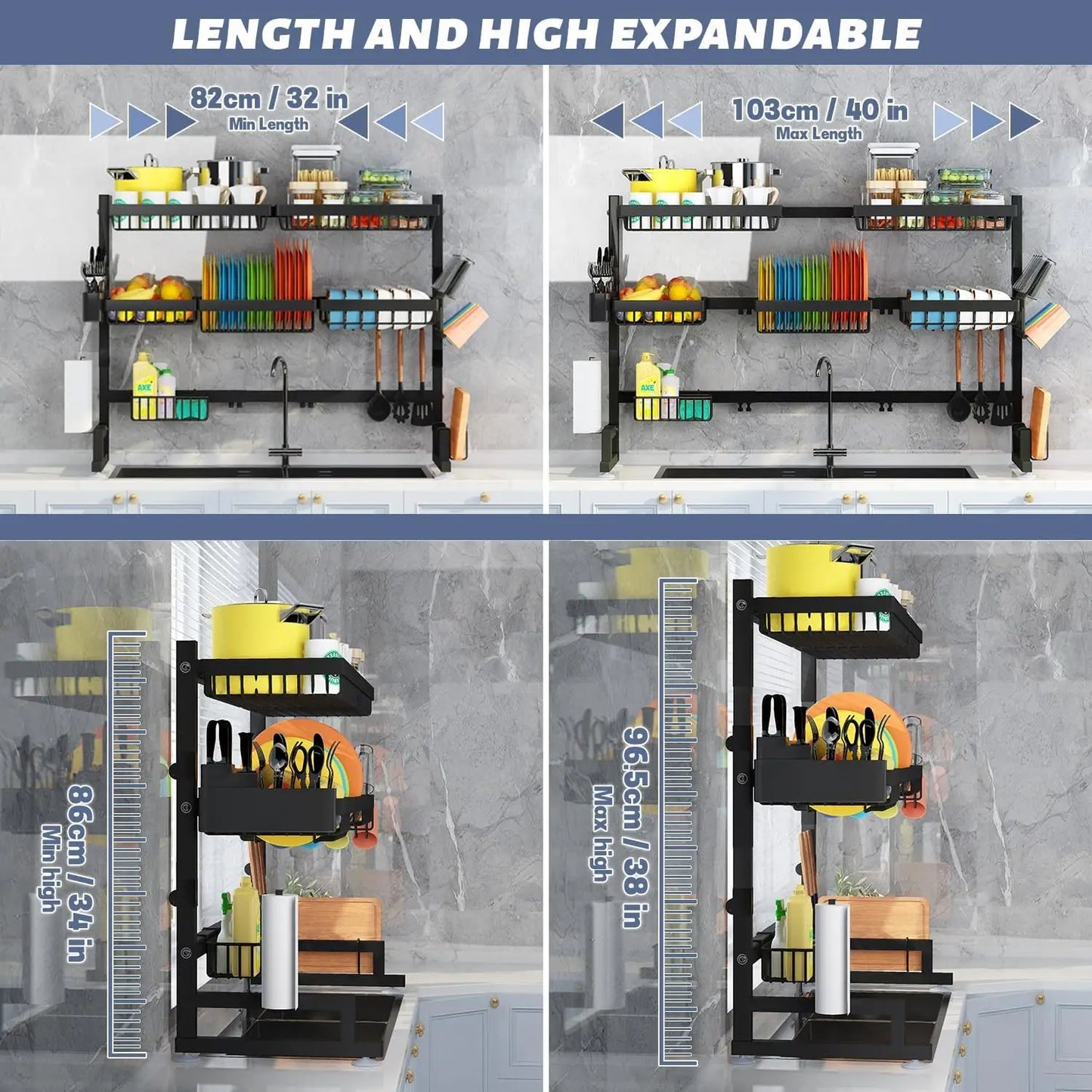 Expandable Over The Sink Dish Drying Rack Two Tier Design
