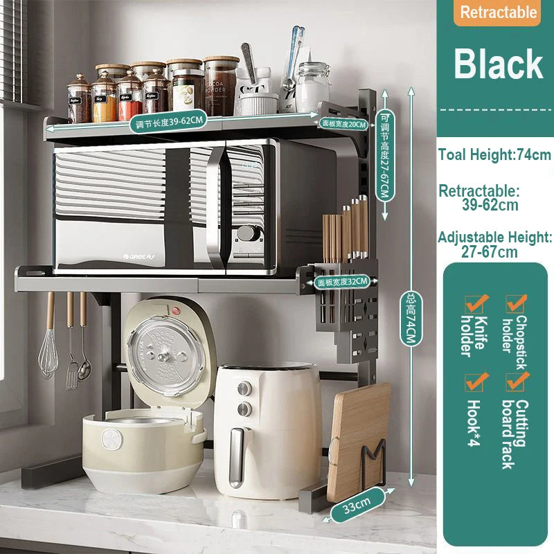 Retractable Microwave Oven Storage Rack for Organized Kitchen
