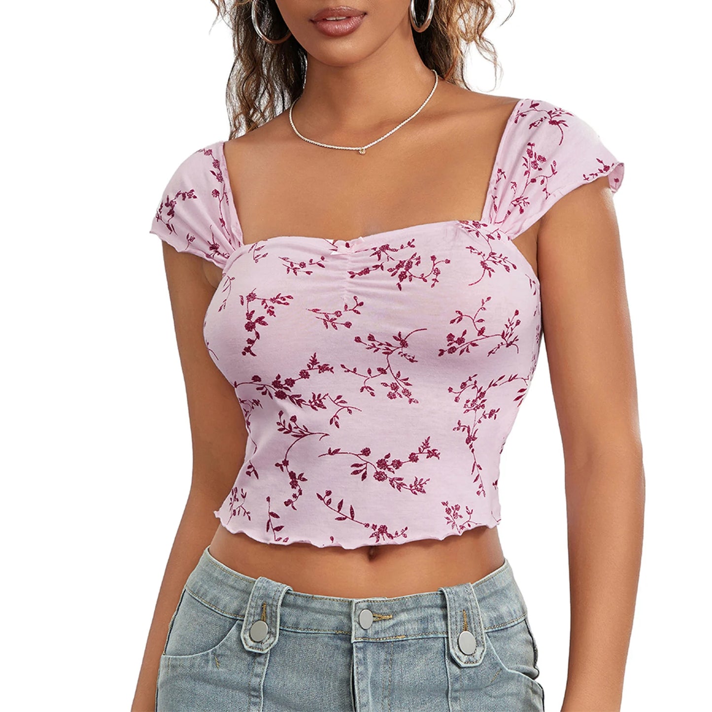 Women Floral Crop T-Shirts for Casual Summer Streetwear Style