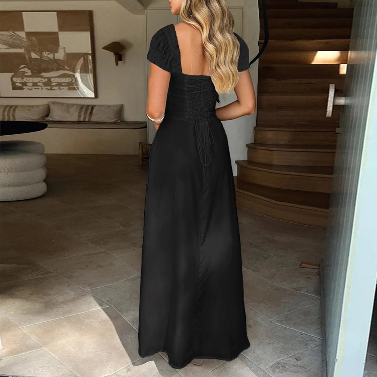 Elegant Backless Summer Dress for Women with Lace-Up Detail