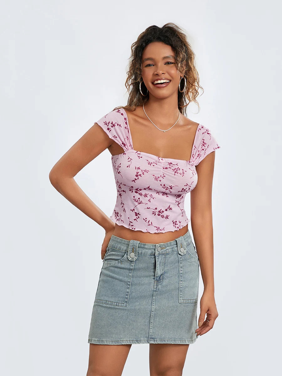 Women Floral Crop T-Shirts for Casual Summer Streetwear Style
