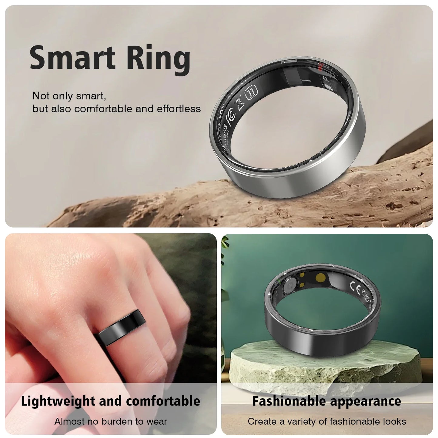 Smart Ring Touch Screen Stainless Steel Multi-Sport Mode Sleep Tracking Calories Long Battery Life