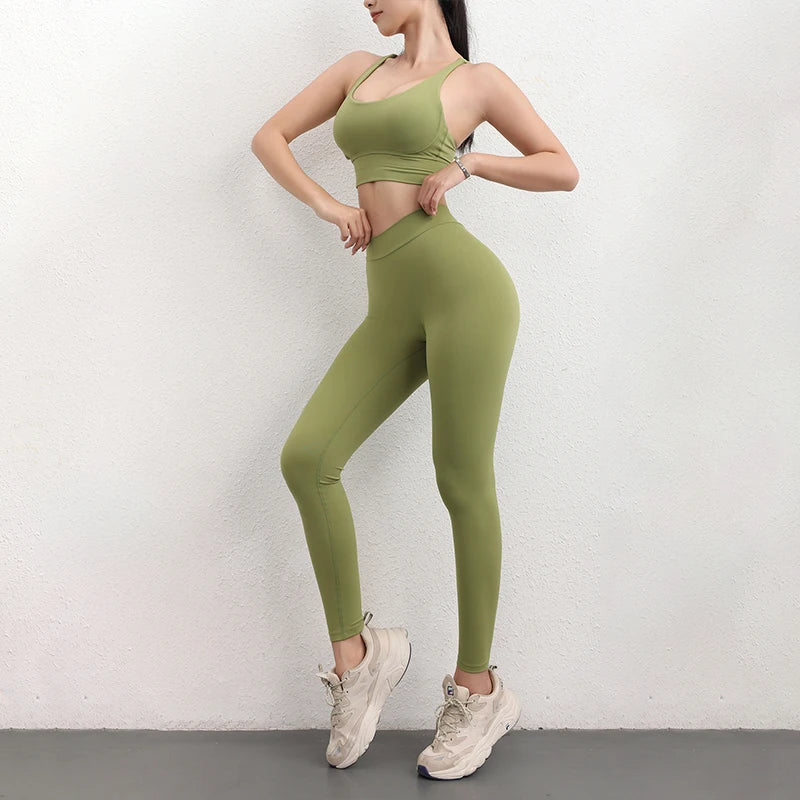 Women's Yoga Set with V Back Leggings and Sports Bra