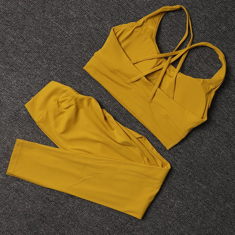 Women's Yoga Set with V Back Leggings and Sports Bra