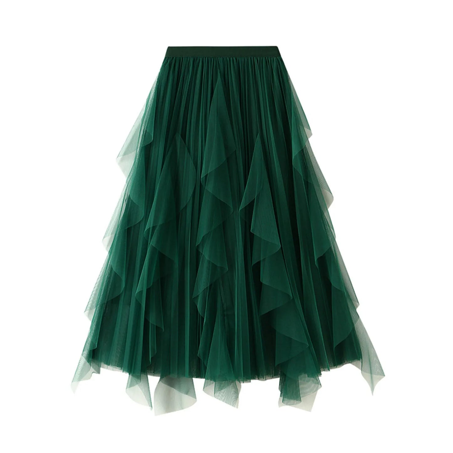 Ladies High Waist Ruffle Tulle Midi Skirt for Summer