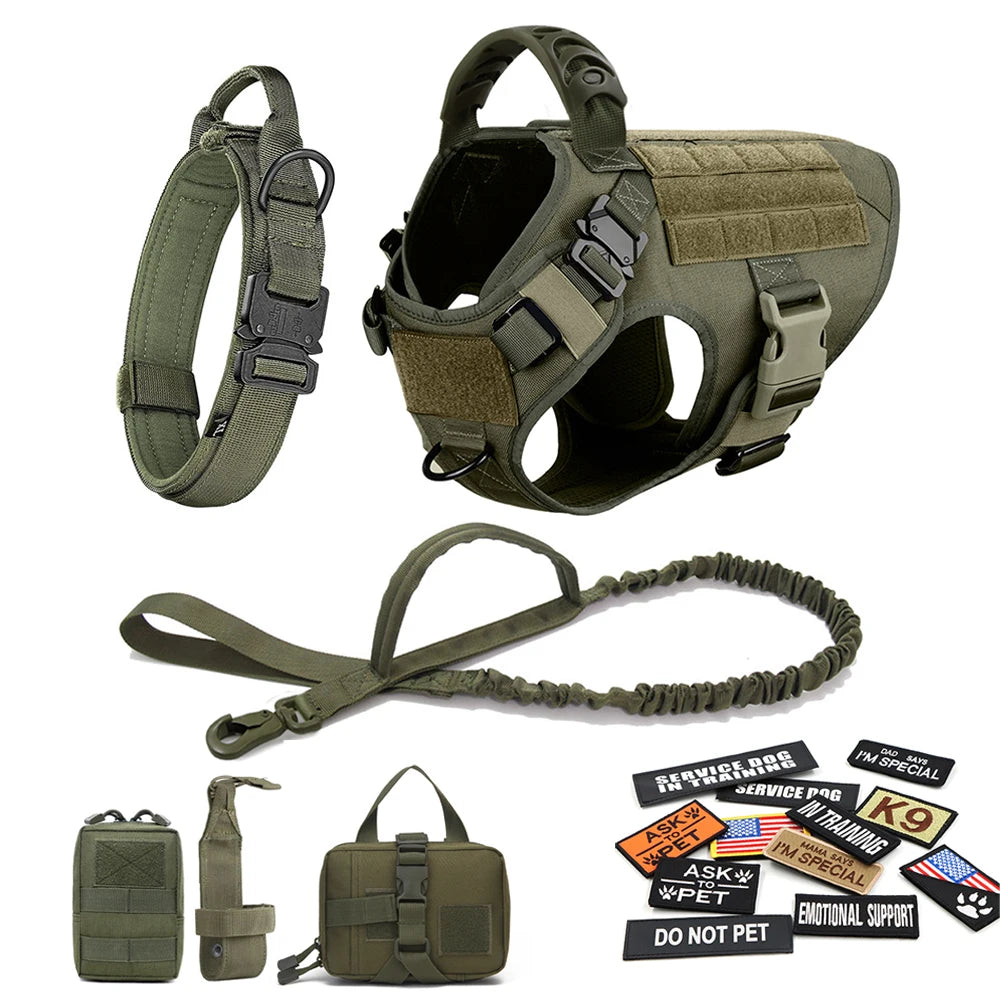Tactical Dog Harness Set with Leash and Patches for Training