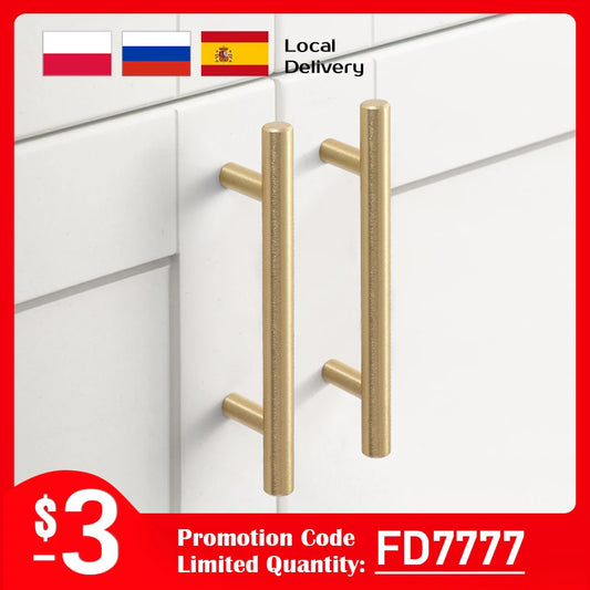 Brushed Gold Stainless Steel T Bar Cabinet Handles and Knobs