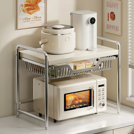 Kitchen Countertop Microwave Shelf Rack and Organizer Solution