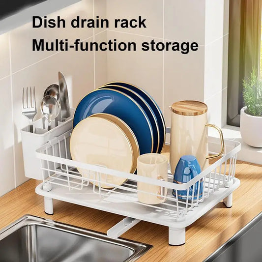 Space-Saving Dish Drying Rack with Removable Drainboard and Holders