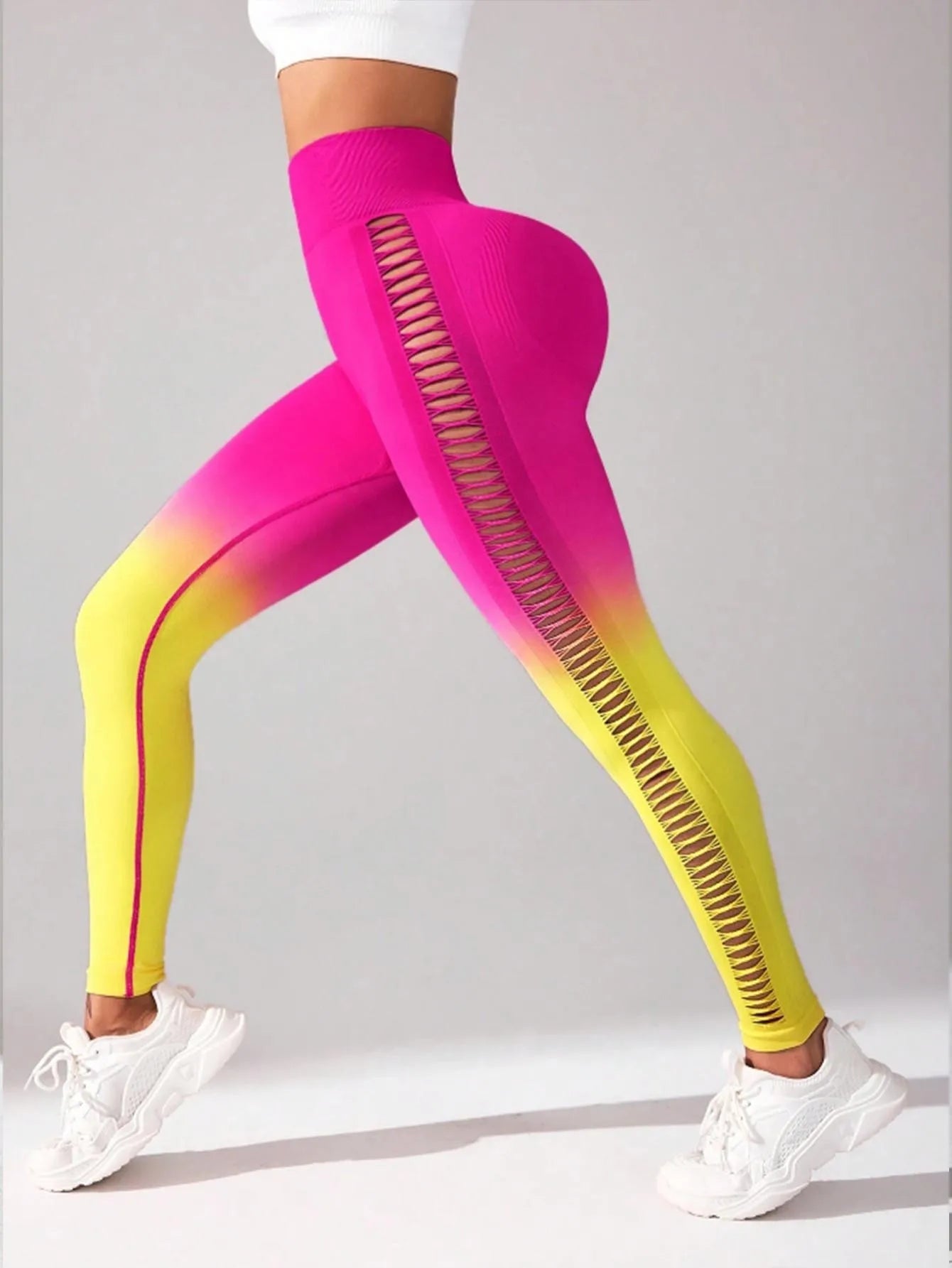 2 Pack US Local Women’s Gradient Hollow Out Yoga Pants High Waisted Tummy Control Buttocks Lift Athletic Leggings