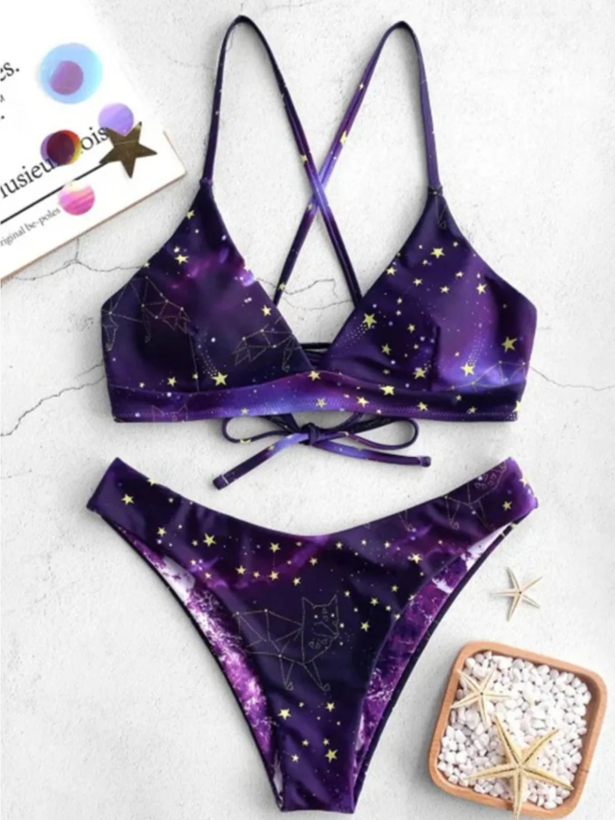 Starry Sky Print Reversible Bikini Set for Women