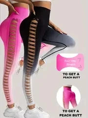 2 Pack US Local Women’s Gradient Hollow Out Yoga Pants High Waisted Tummy Control Buttocks Lift Athletic Leggings