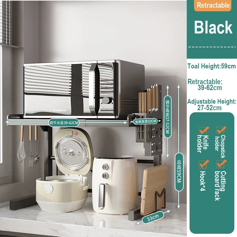 Retractable Microwave Oven Storage Rack for Organized Kitchen