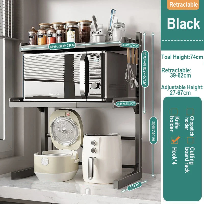 Retractable Microwave Oven Storage Rack for Organized Kitchen