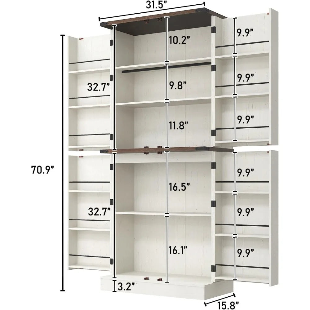 Farmhouse Kitchen Pantry Cabinet with Adjustable Shelves and Barn Doors
